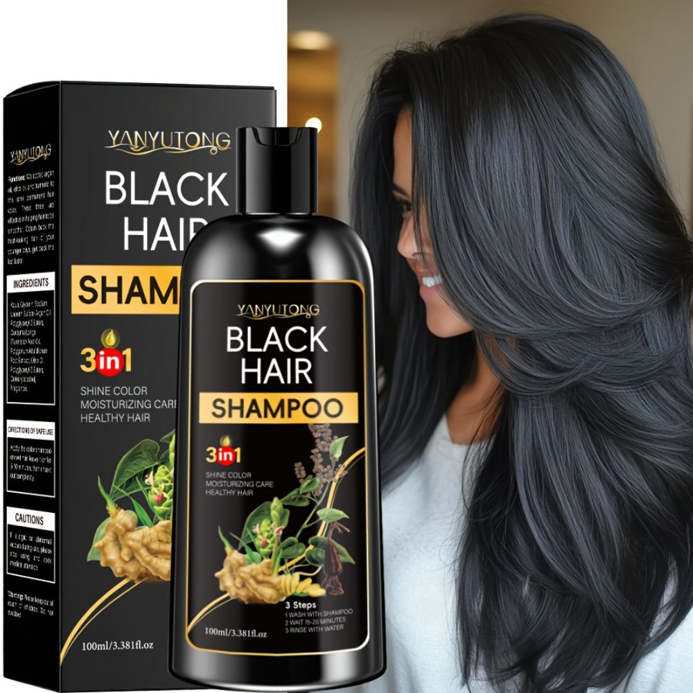 Hair Dye Shampoo Natural Plant Pigments, Fast Gray Hair Coverage in 1 Wash, 3.38oz Travel Size, Black Brown Chestnut Brown — 
