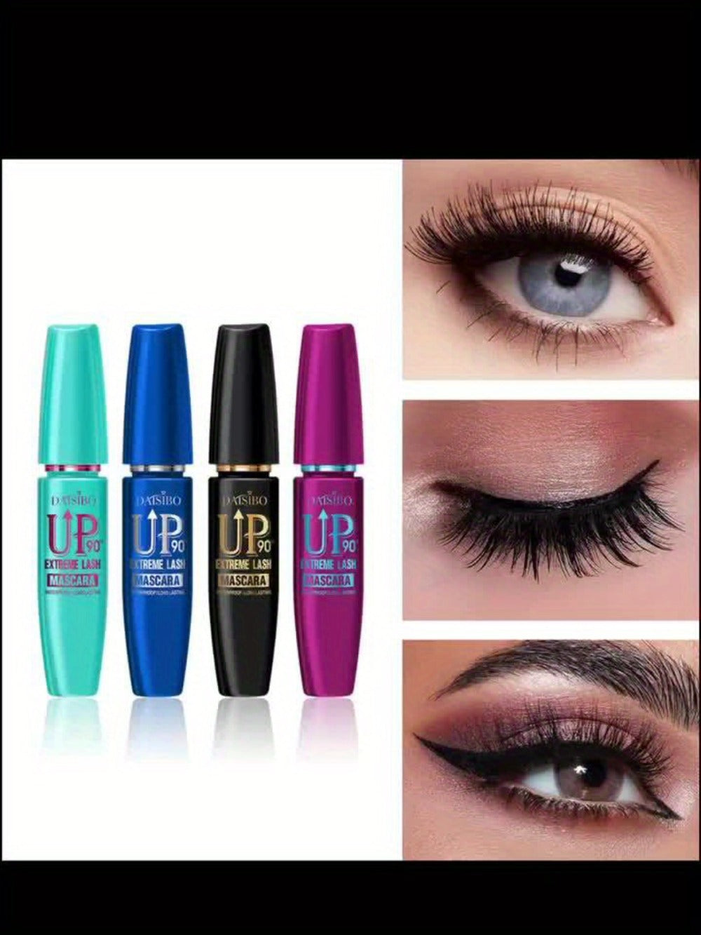 Black Mascara Four-Piece Set with Turquoise, Blue, Black and Magenta Tubes and Straight Bristle Wands — image 11