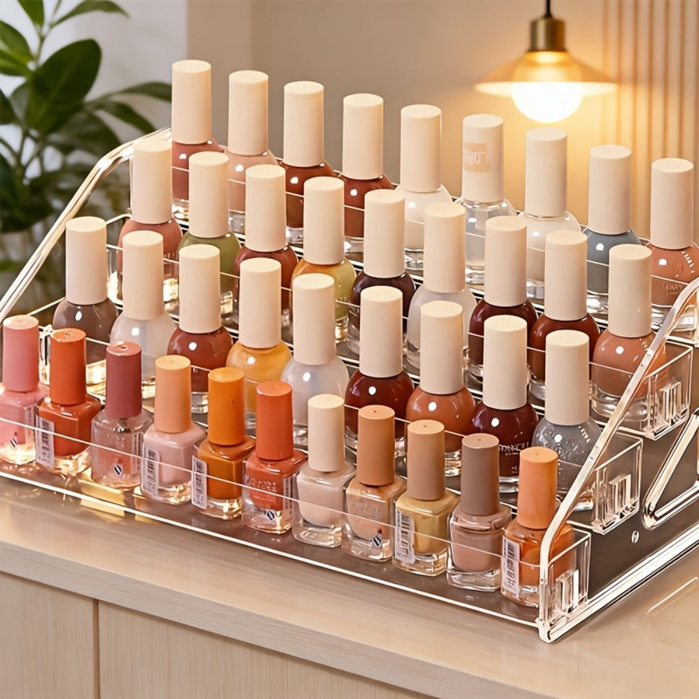 Acrylic Nail Polish Rack Holder 4-Tier Transparent Desktop Organizer Large Capacity Display Stand for Nail Studio Salon Home 