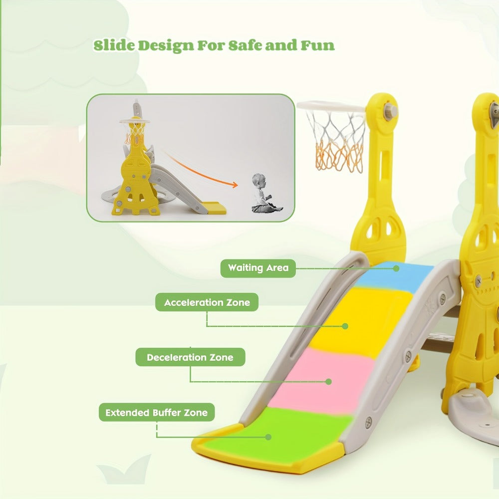 4-in-1 Toddler Slide and Swing Set with Climber Basketball Hoop Outdoor Indoor Backyard Playground Playset for Kids Ages 1-6 