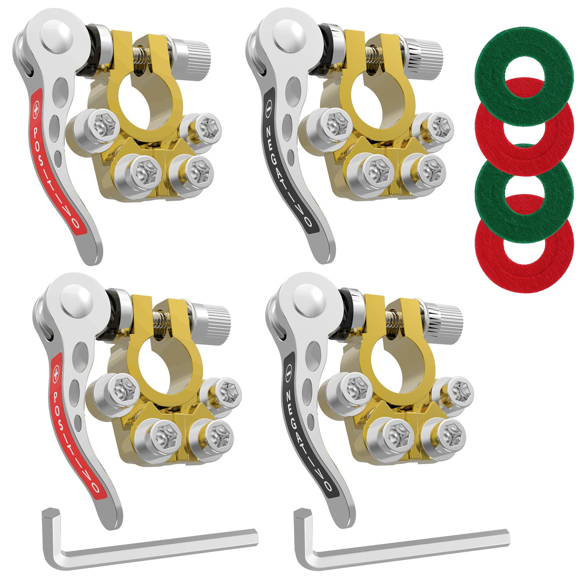 Four-Piece SAE/JIS A-Type Battery Terminal Connector Set with Positive and Negative Quick-Release Clamps — image 1