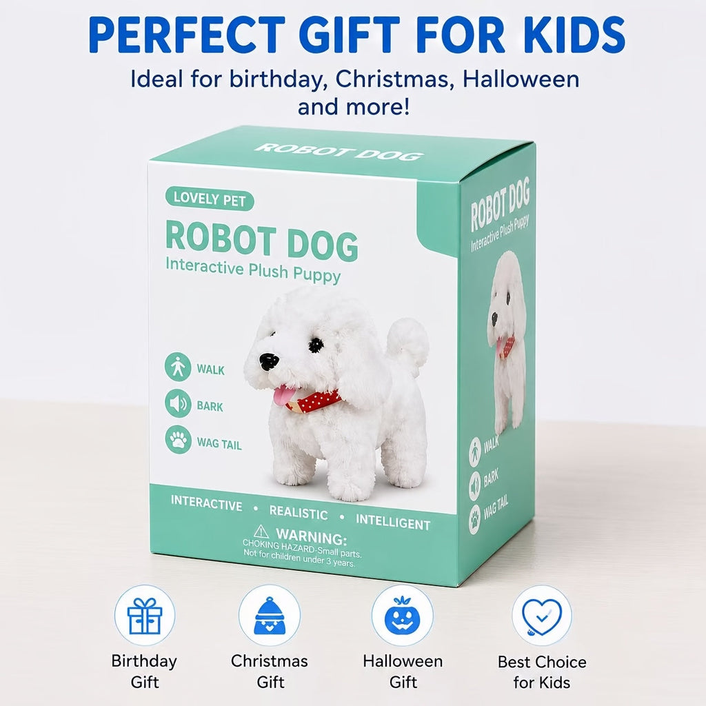 Robot Dog Toy for Kids Interactive Plush Puppy Walks Barks Wags Tail Smart with the Listed Color, Size or Set Options for Eve