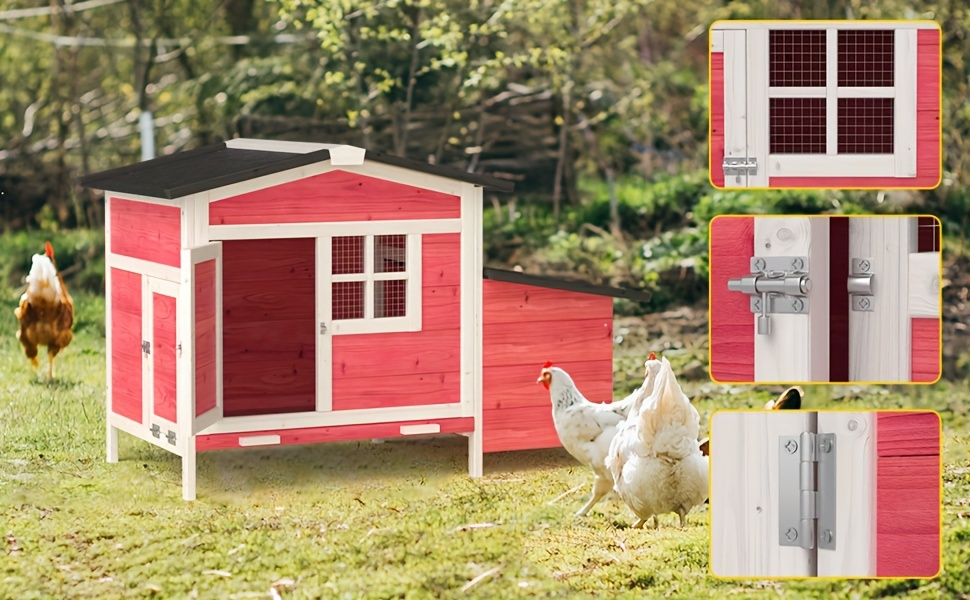 Hen House Outdoor Wooden Chicken Coop with Nesting Box Ramp Removable Tray Elevated Design Fir Wood for Garden, Patio and Yar