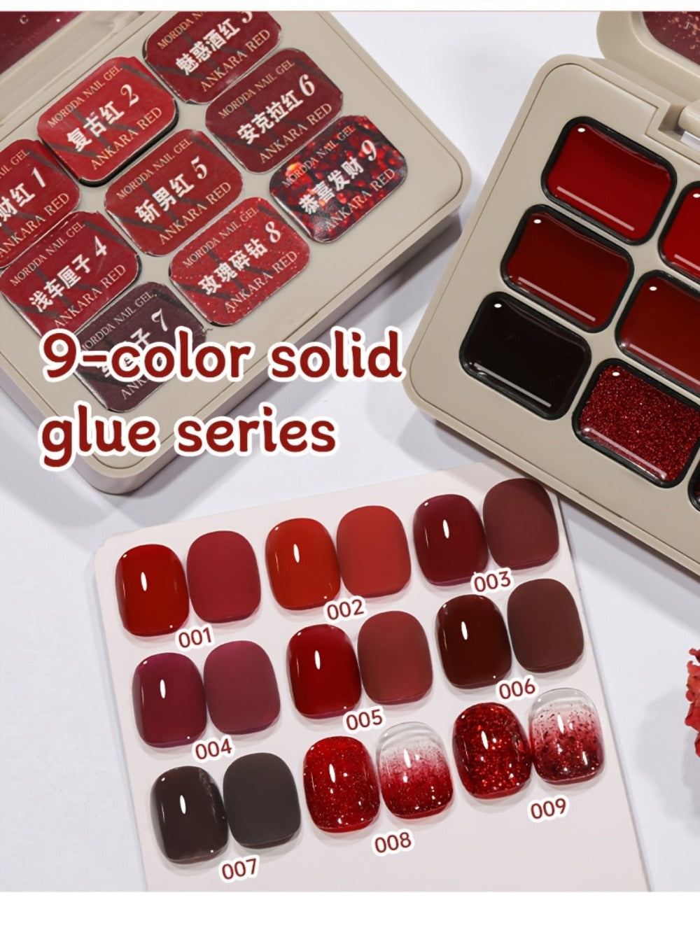 Gel Nail Polish Nine-Piece Ancola Red Solid Gel Set for Gradient and Ombre Nail Art in One Grid Case — image 19