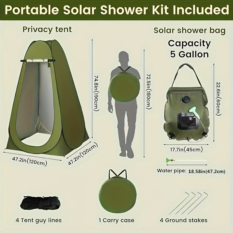 Camping Shower Tent Kit Pop Up Tent Solar Shower Bag 20L for Camping, Travel and Outdoor Use — image 2