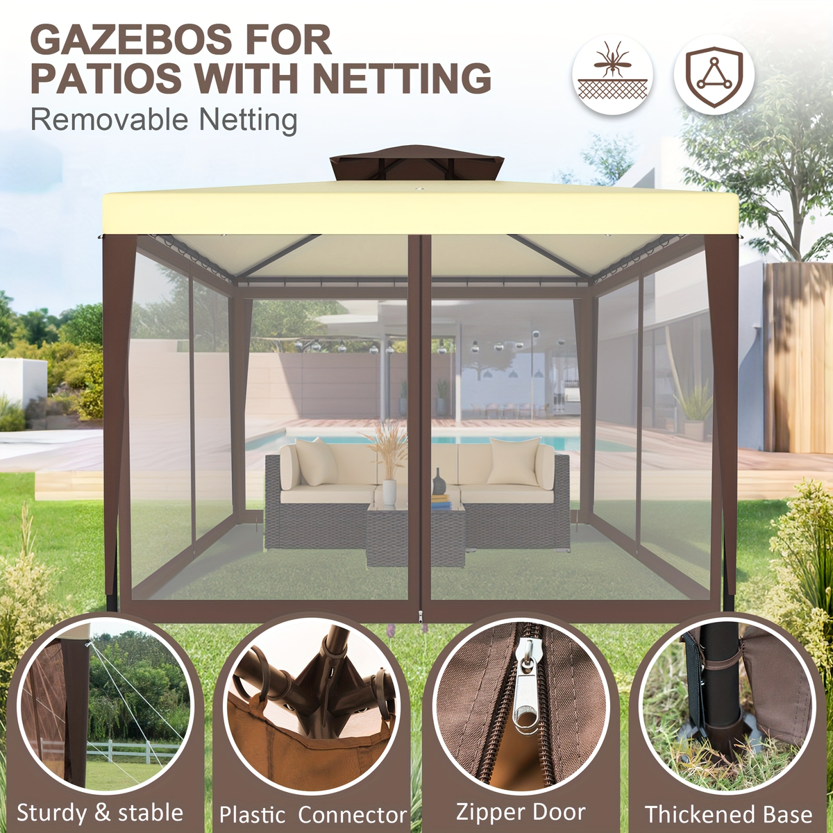 Gazebo Tent 10x10 FT Mosquito Netting Quick Setup Outdoor Canopy for Garden, Yard and Pest Management — image 10