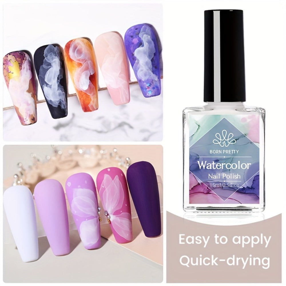Gel Nail Polish Blooming White Watercolor Gel with Gradient Flower and Marble Effects for UV/LED Soak-Off Nail Art — image 3