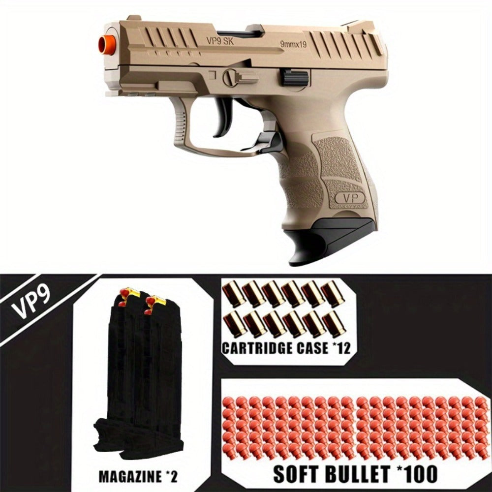 VP9 Bullet Toy Gun Pistol with Shell Ejecting System, Upgraded Semi-Auto Foam Blaster for Boys, Outdoor Shooting Game — image