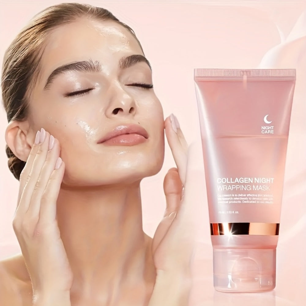 Collagen Night Wrap Mask with Jelly Brush 3pcs Hyaluronic Acid Deeply Moisturizing Nourishing Overnight Glossy Sleeping Mask 