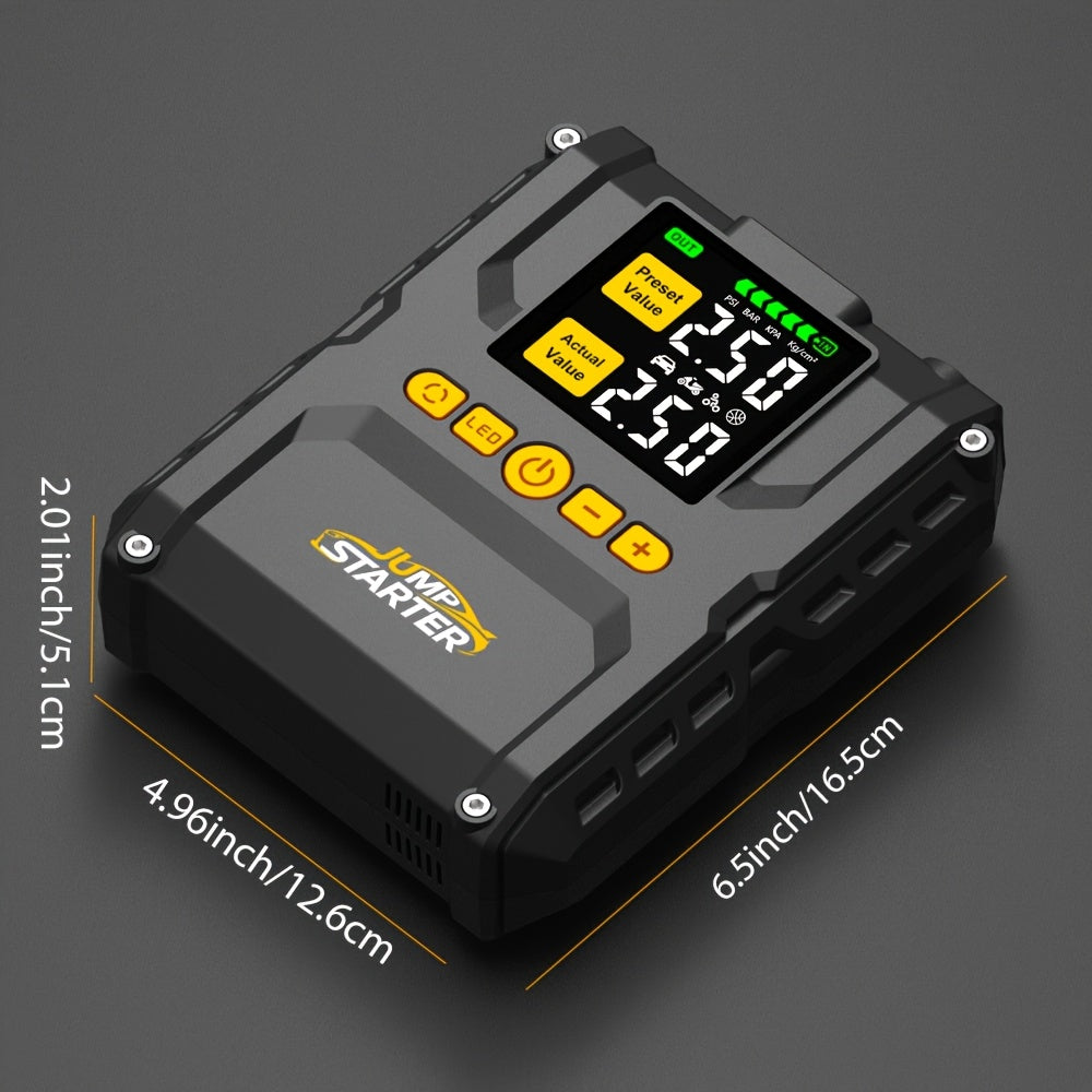 6500A Jump Starter with 150PSI Built-in Air Compressor QC3.0 USB-A USB-C LED Flashlight Smart Safety for Garden, Patio and Ya