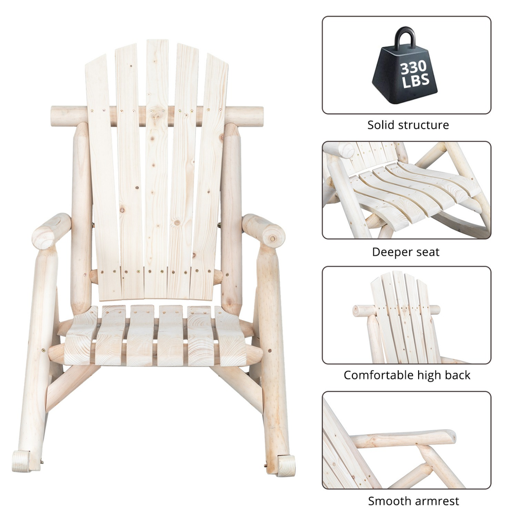Patio Cedar Rocking Chair 26" Fan-Shaped Backrest Outdoor Rocker for Garden Poolside Patio — image 17