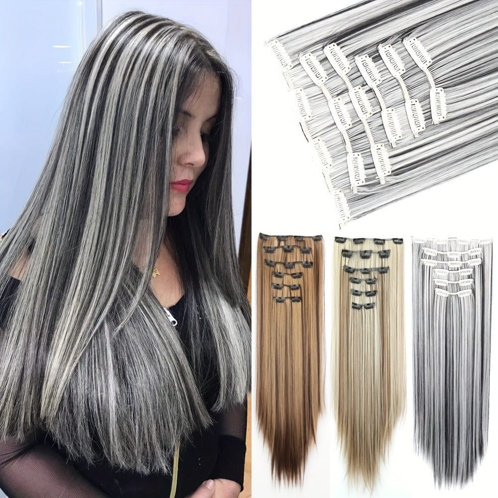 Clip In Hair Extensions 24 Inch for Women 6 Pieces 16 Clips – Heat Resistant Synthetic Hairpiece for Volume & Length — image 