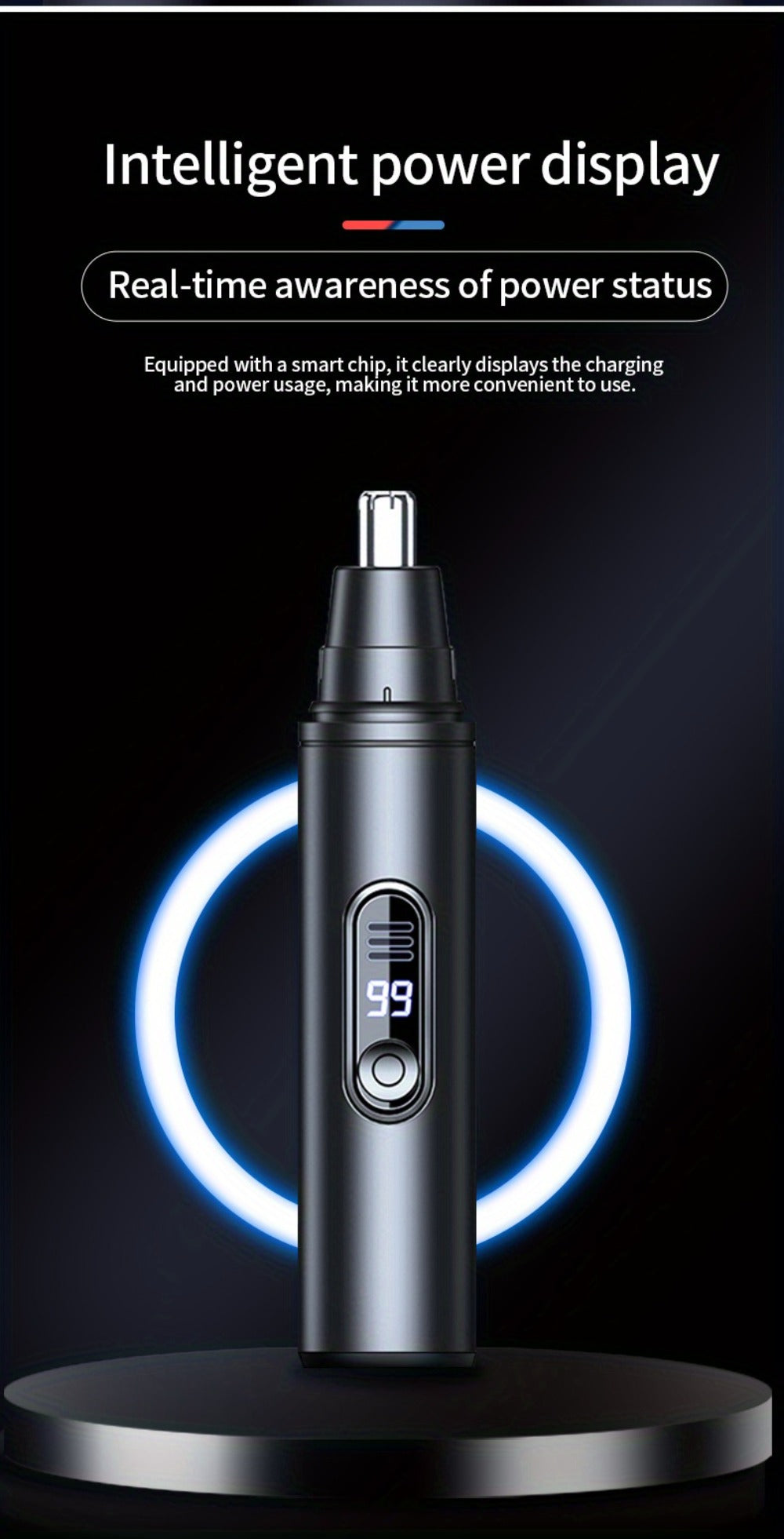 Nose Hair Trimmer Electric Painless 3-in-1 USB Rechargeable with LED Display – Trims Nose Ear Hair Eyebrows Waterproof Groomi