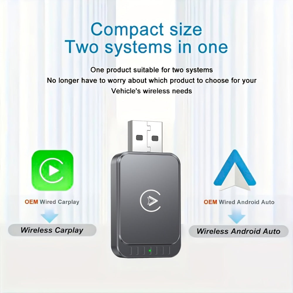 Gray Dual-System Wireless CarPlay and Android Auto Adapter with USB-A Plug and USB-C Adapter — image 3