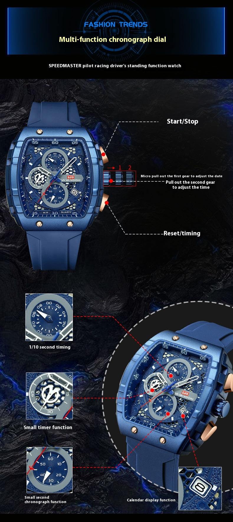 Multifunctional Business Waterproof Calendar Wine Barrel Non-automatic Mechanical Watch