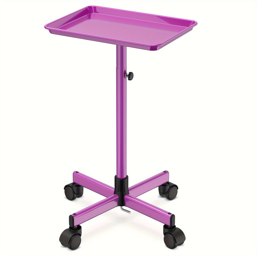 6-Color Premium Aluminum Salon Rolling Tray on Wheels – Adjustable Height Hairdresser Cart, Tattoo Tray, Spa Service Trolley 
