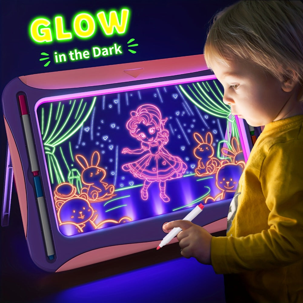 LED Light Up Drawing Board for Kids, 9 Double-Sided Tracing Cards 6 Markers Glow Doodle Travel Art Toy for Girls Boys Ages 3-