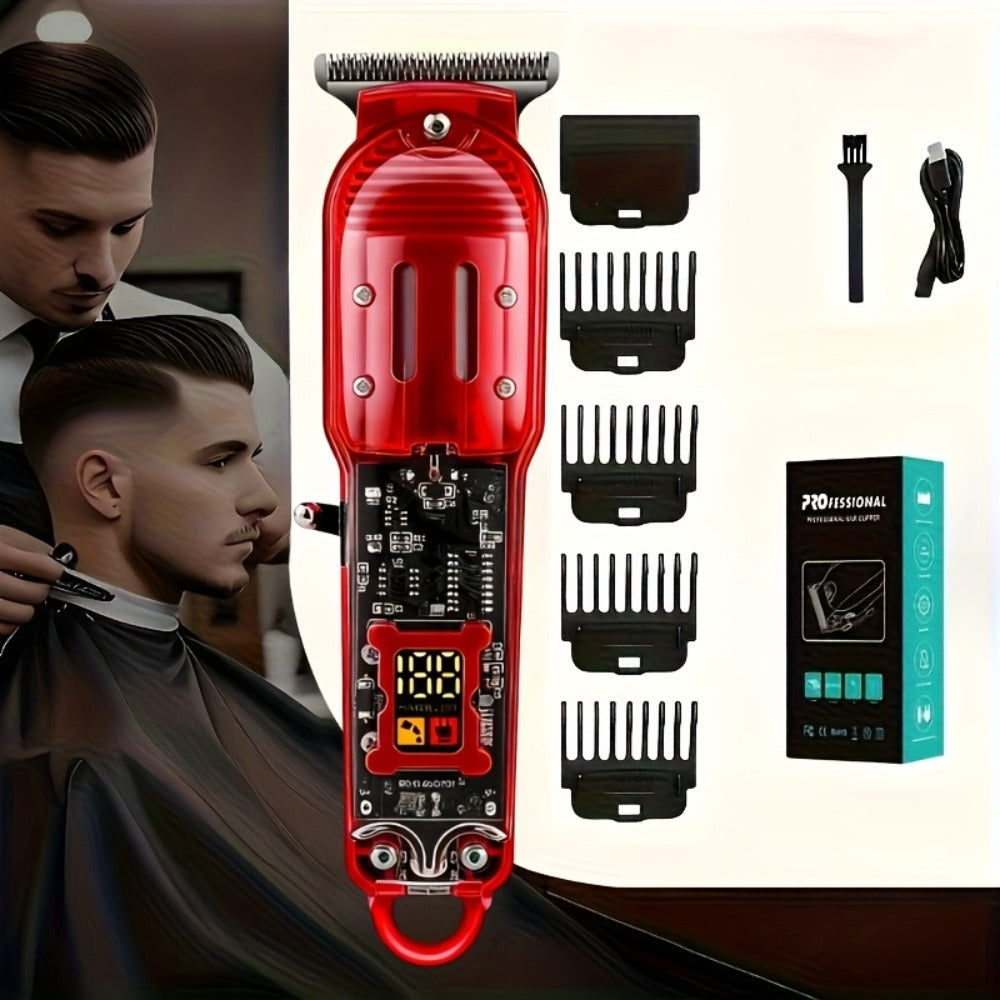 LED Hair Clipper for Men – USB-C Rechargeable Cordless Beard Trimmer with LED Display & 4 Guide Combs, Barber-Grade Home Hair