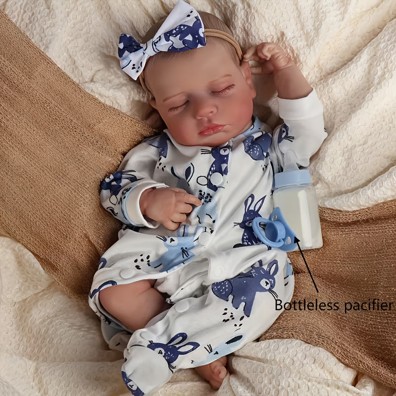 18-Inch Baby Doll in Blue-Print Outfit with Sleeping or Open-Eye Face Options and No Bottle or Pacifier — image 9