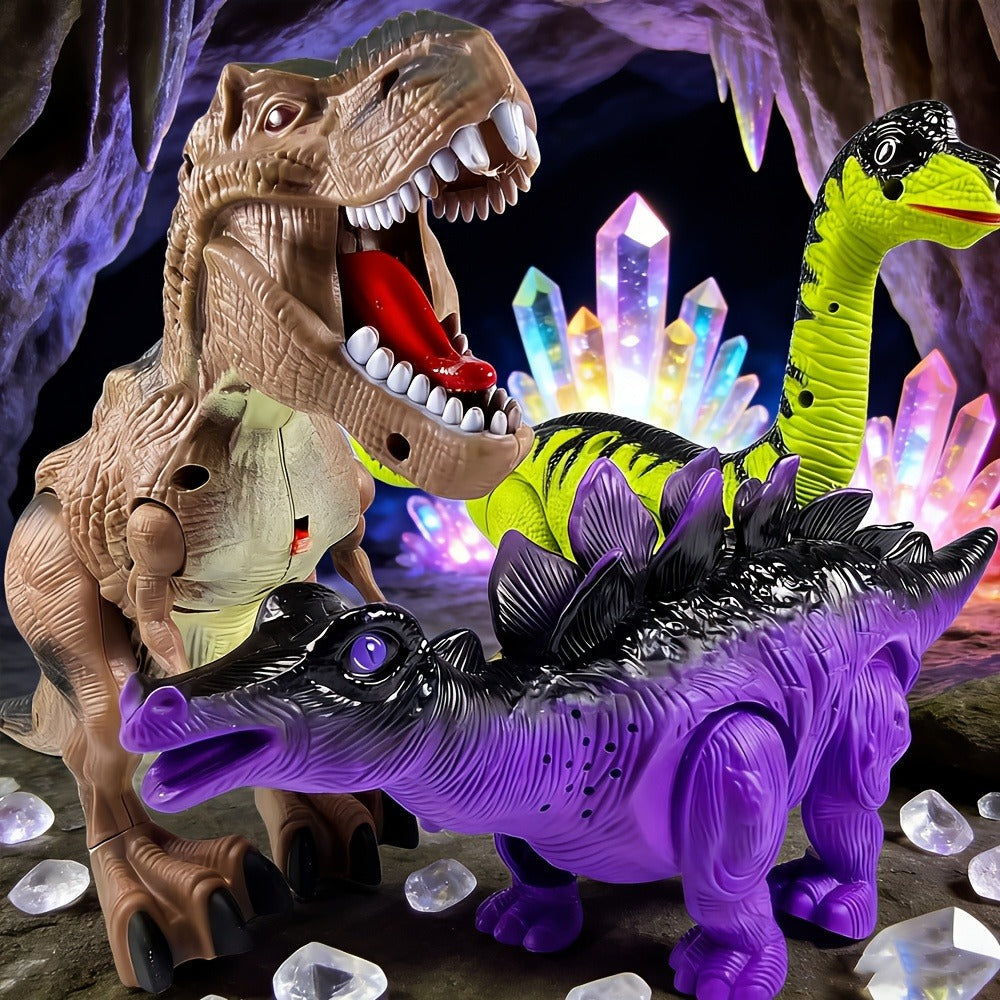 Interactive Dinosaur Toy Set 3 Pack with Walking, Roaring Sound & Lights, Electric T-Rex, Stegosaurus & Brachiosaurus — image