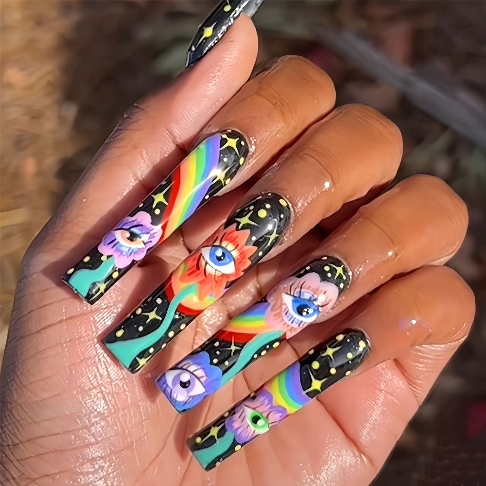 120-Piece Extra-Long Press On Nails Set in Five Boxes with Cosmic and Floral Designs — image 11