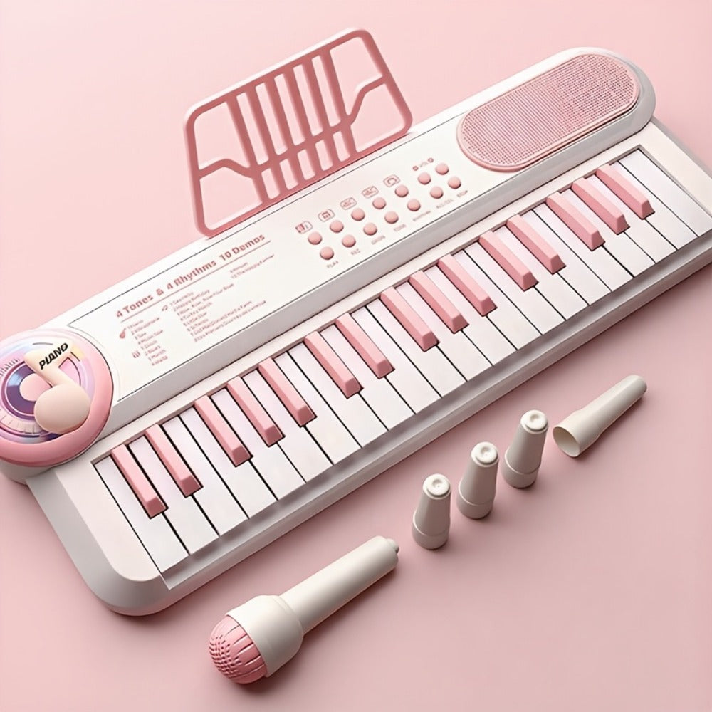 Kids Electronic Keyboard Piano Toy 37-Key White, Multi-Function Beginner Musical Instrument with Microphone — image 1