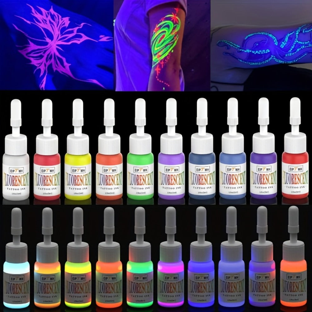 Tattoo Ink EIPTWH UV Blacklight Set with 10 Fluorescent Color Bottles and One Configuration — image 1