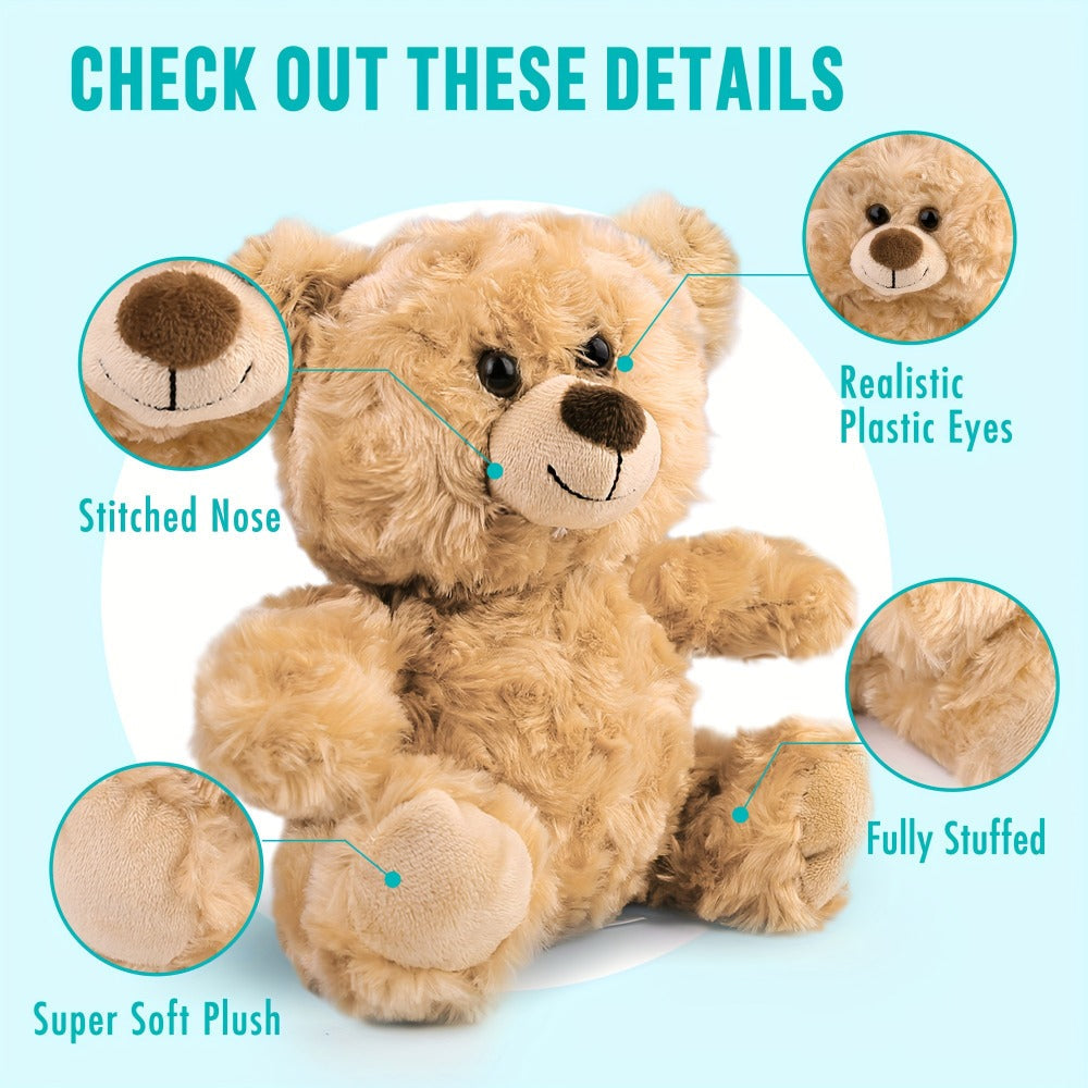 Five-Piece 8-Inch Shaggy Teddy Bear Set with Beige Plush Finish for Party Favors and Gift Bags — image 3
