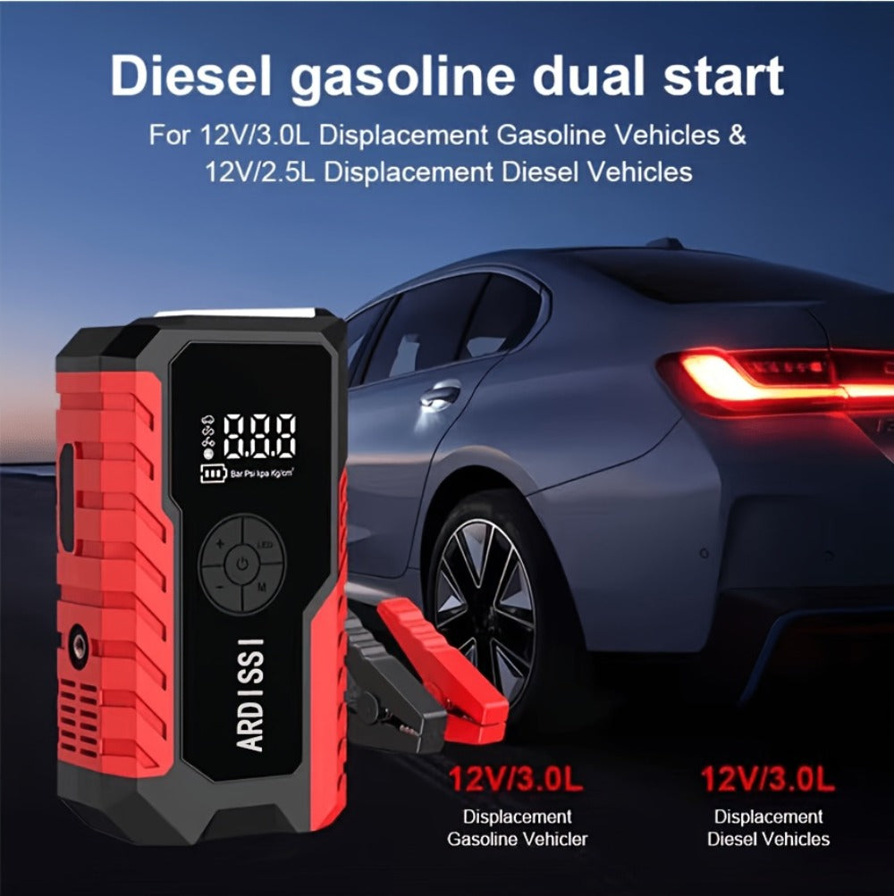 5-in-1 Jump Starter 5000A Peak – 10000mAh Power Bank, 150PSI Air Inflator, Type-C & LED Emergency Light for 12V Gas & Diesel 