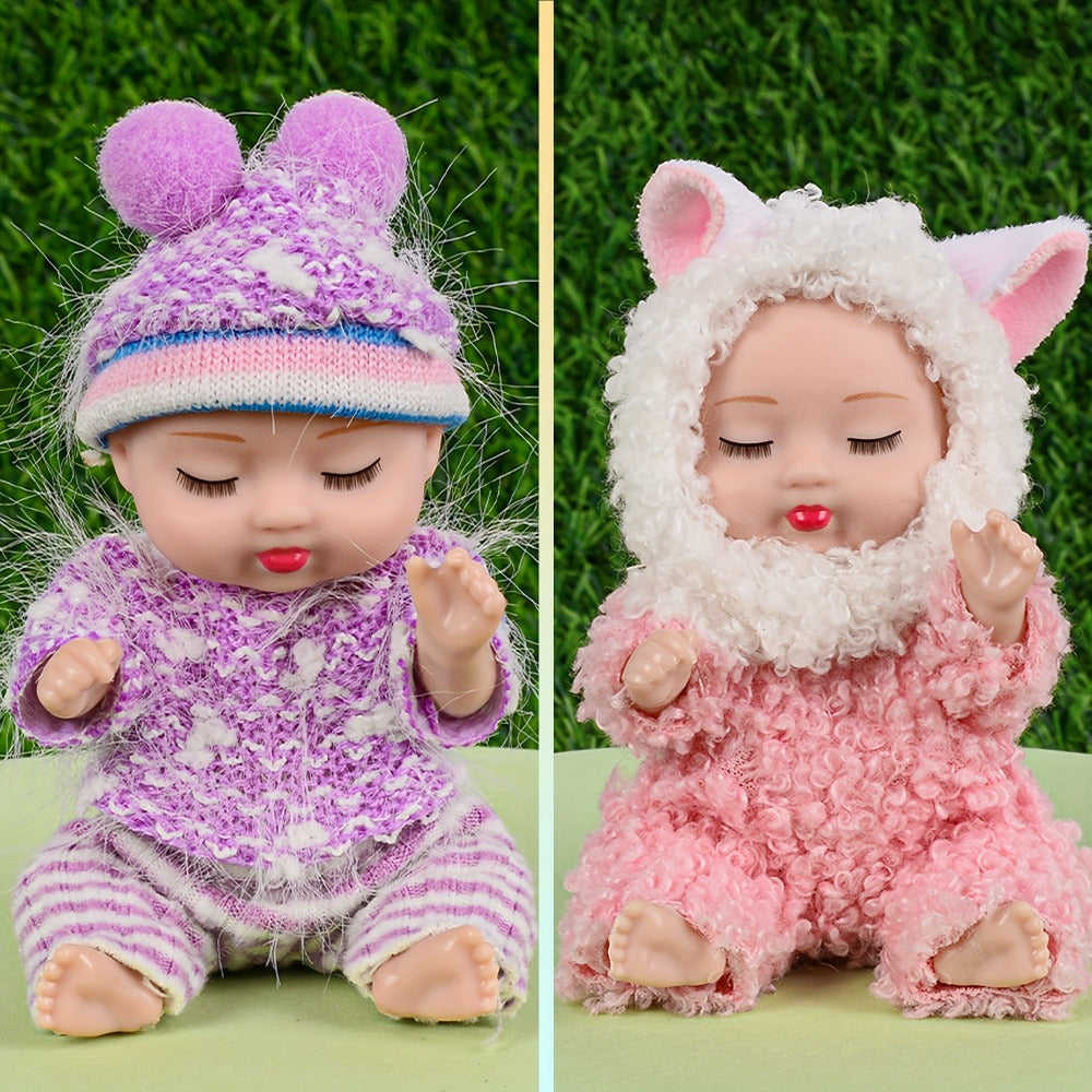 Eight Mini Baby Dolls with 4-Inch Checkout Size, Assorted Knit Animal Outfits and 10.24-Inch Display Box — image 9