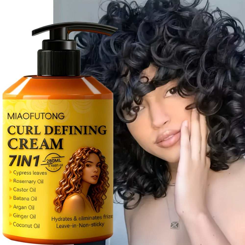 7-in-1 Curl Defining Cream by MIAOFUTONG in 280ml Pump Bottle with Seven Front-Label Botanical Ingredients — image 6