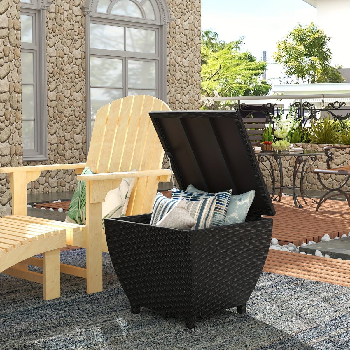 PE Wicker-Look Outdoor Storage Side Table with Flip-Top Lid and Brown, Gray or Black Options — image 8