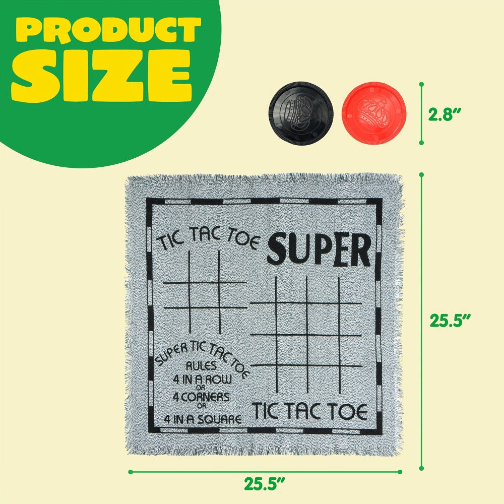 Giant Checkers Game 3-in-1 Set with Tic Tac Toe Reversible Mat 24 Oversized Pieces – Indoor Outdoor Family Board Game for Kid