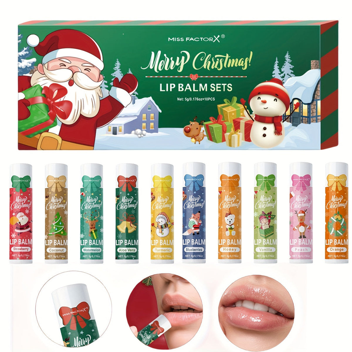 Moisturizing Lip Balm Set 10-Pack with Vitamin E – MISS FACTORX Natural Look Lipstick Collection for Women, Hydrating & Nouri