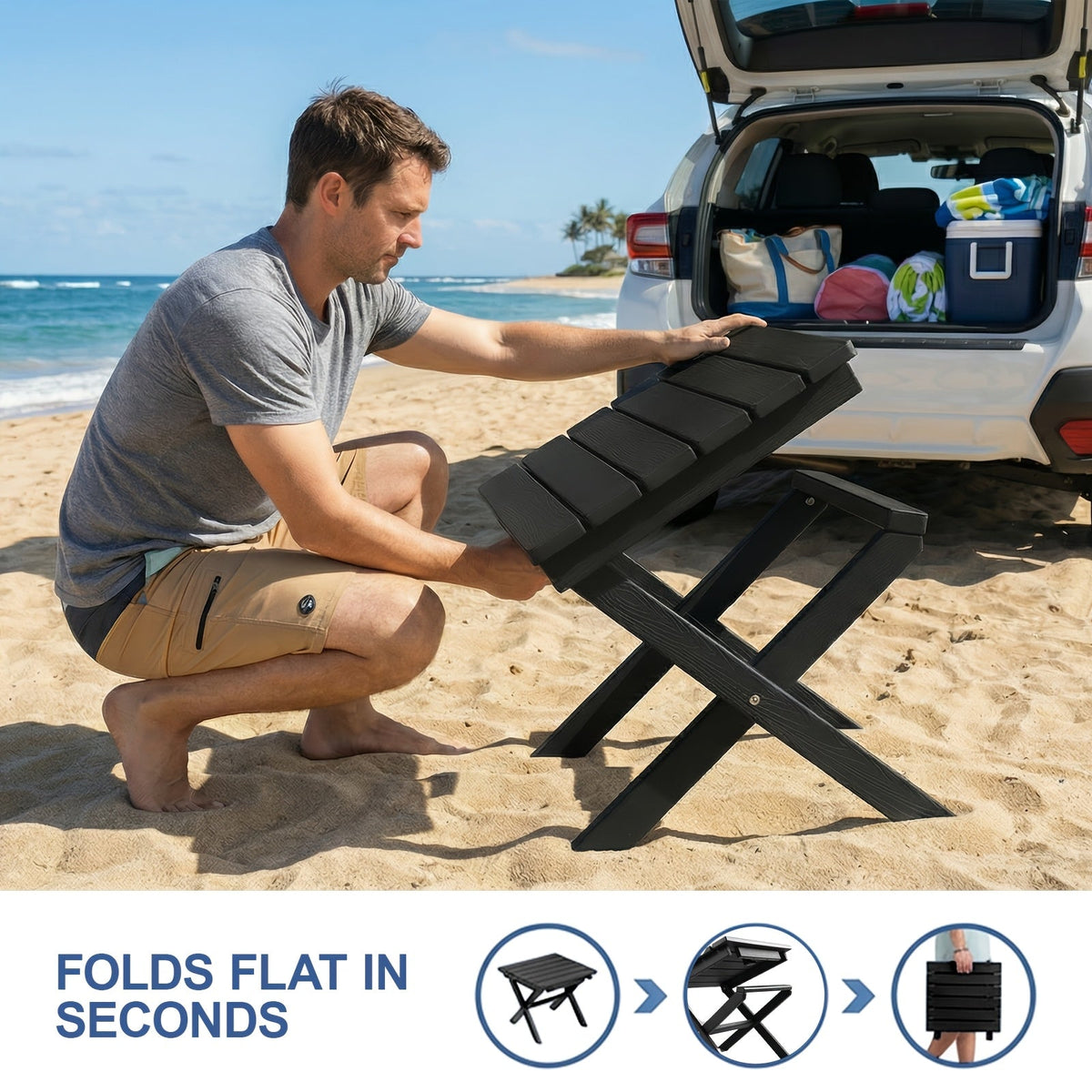 Outdoor Side Table HDPE Collapsible Weather-Resistant Portable End Table for Adirondack Chair, Camping, RV, Poolside & Garden