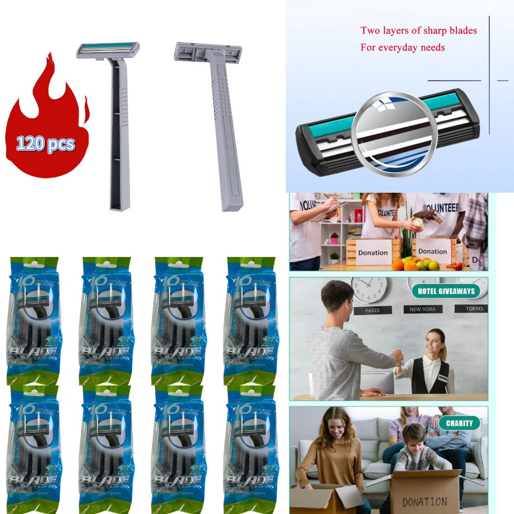 Disposable Razors Bulk 120 Pack Double Blade Stainless Steel – Fresh Smooth Close Shave for Men & Women, Face Legs Underarms 