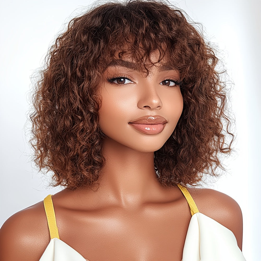 12-Inch Water Wave Bob Human Hair Wig with Bangs, 150% Density and TT1B/33 or P1B/30 Color — image 8