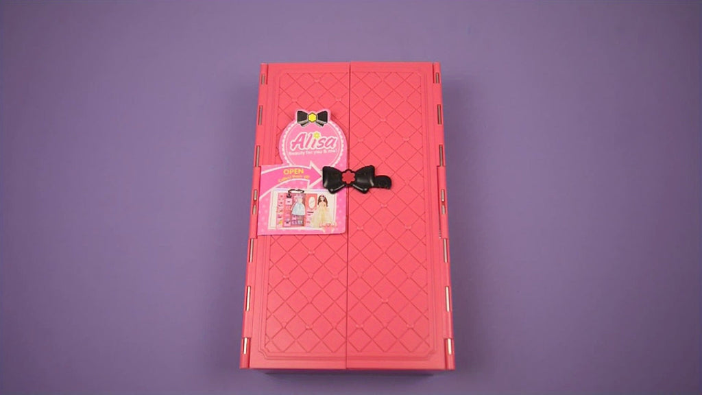 Doll Closet Playset 105 Piece Rose Wardrobe for 11.5 Inch Dolls, Wedding Gowns Fishtail Dress Swimsuit Shoes Handbags Crowns 