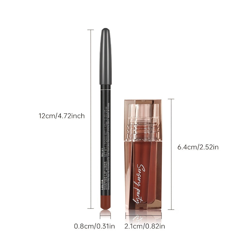 Lip Gloss Lip Liner Set Hydrating Water-Gloss Dewy Finish – 3D Precision Contour Matte Liner, for Makeup, Travel and Everyday