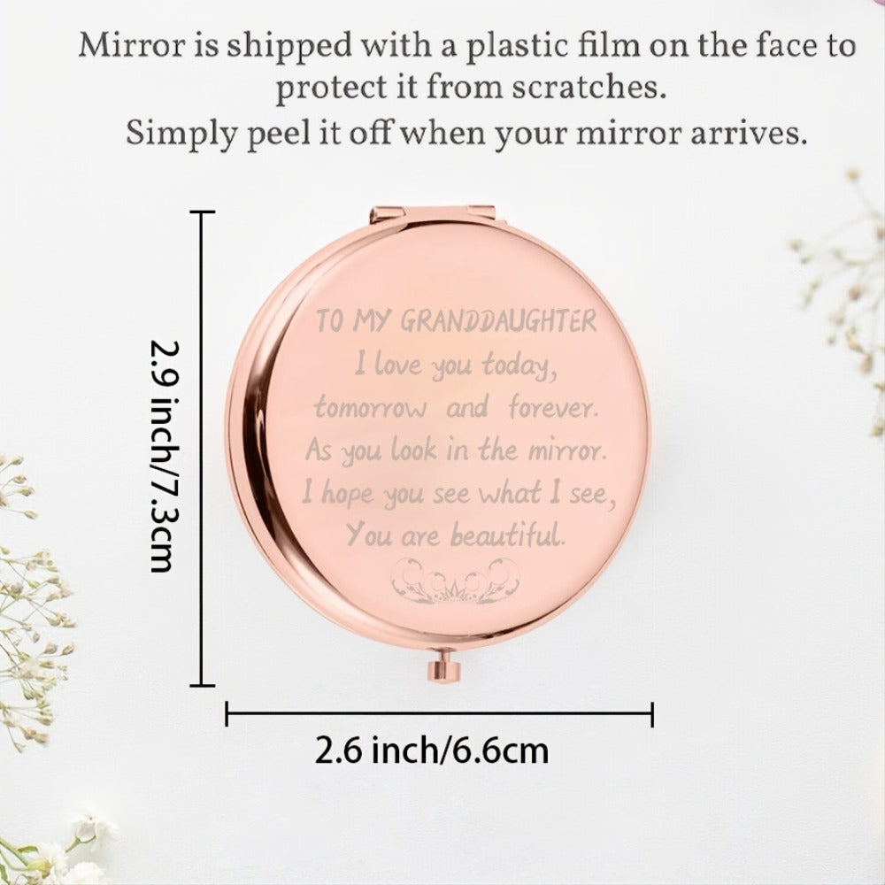 Rose-Gold Granddaughter Compact Mirror with Regular and Magnifying Views, Engraved Message and 2.9 x 2.6-Inch Case — image 5