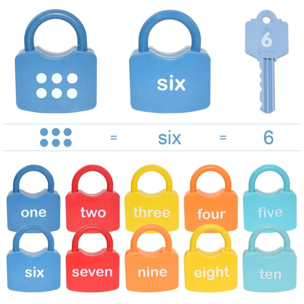 Preschool Math Lock and Key Counting Toy 10 Sets – Number Recognition Manipulative for Kids Ages 3-5, Color-Coded Kindergarte