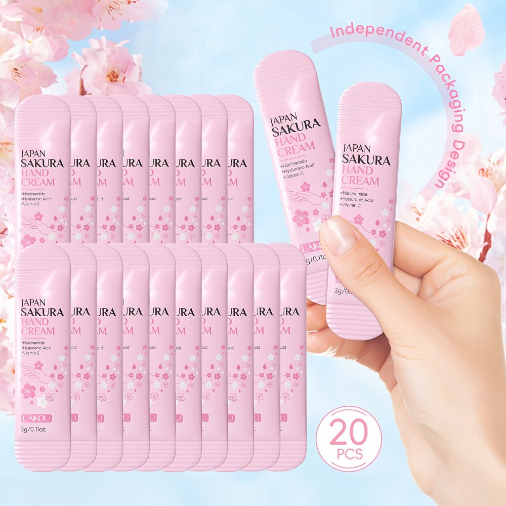 Japanese Sakura Hand Cream Set 20 Pcs LAIKOU Cherry Blossom Moisturizing Lotion with Glycerin & Vitamin C Lightweight Non-Gre