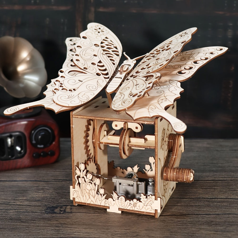 Wooden Butterfly Music Box Model Kit with Colour Butterfly or Natural Butterfly Music Box Checkout Options — image 6