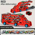 Transforming Launcher Truck Playset with 8 Alloy Cars, Foldable Storage Transporter Toy, Car Carrier Truck with Launch Ramp —