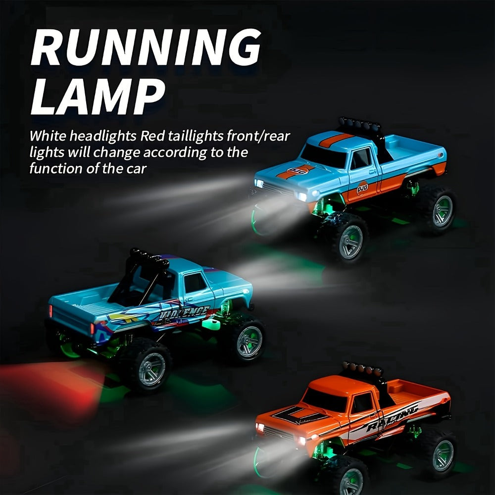 Remote Control Car, 1:64 Scale Alloy Mini Off-Road Truck with 2.4GHz Control, Shock Suspension, Running Lights and Five Color