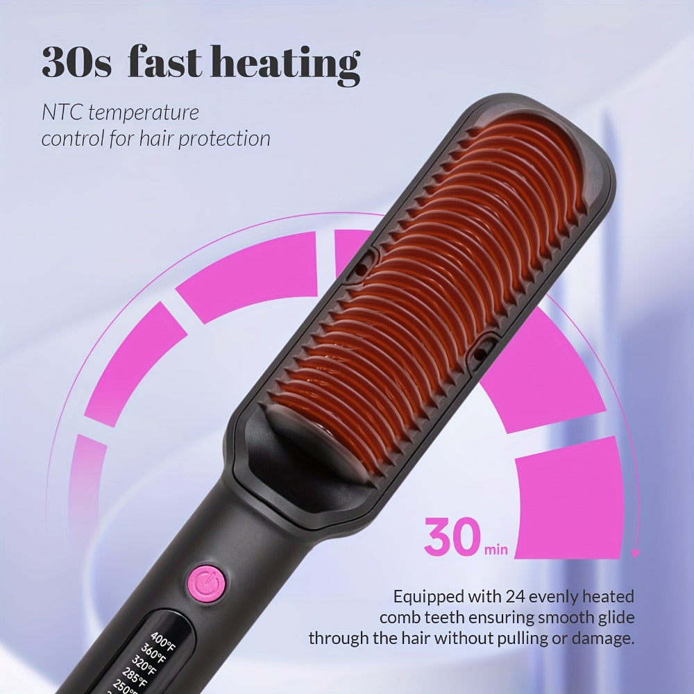 6-Setting Ionic Hair Straightener Brush with Fast Heat-Up & Anti-Scald Protection, for Home, Travel and Salon Hair Styling — 