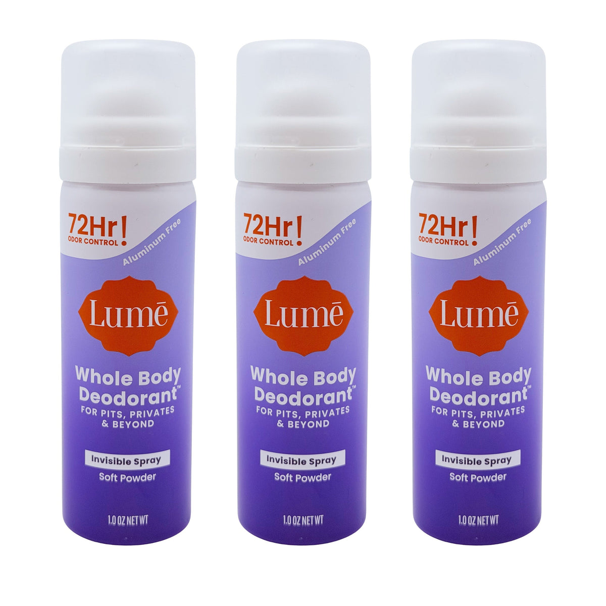 Whole Body Deodorant Spray 3-Pack 1oz Each – 72-Hour Odor Control, Aluminum & Baking Soda Free, Invisible Dry Spray, Soft Pow