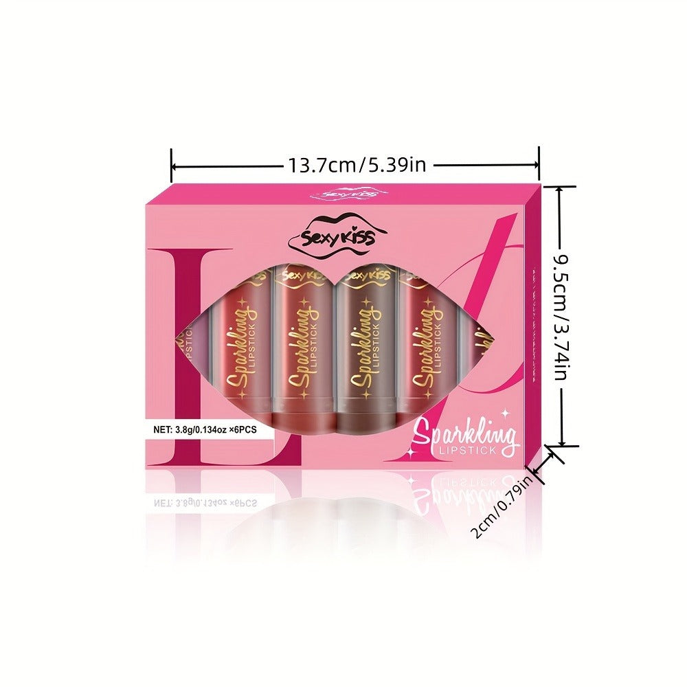 Lipstick Set, Sexy Kiss 6-Piece Sparkling Shimmer Bullet Collection in a Pink Presentation Box — image 5