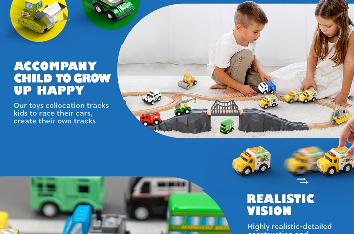 18-Piece Pull Back Mini Cars Set for Kids, City Vehicles Fire Truck Police Car School Bus Freight Train — image 12