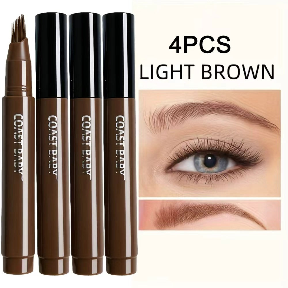 Four-Pack Multi-Fork Tip Eyebrow Pens in Four Color Labels with Capped Bodies and Approx. 11.3 cm Length — image 9